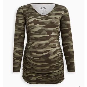 Super Soft Green Camo Maternity Tunic Tee Army Size 2X